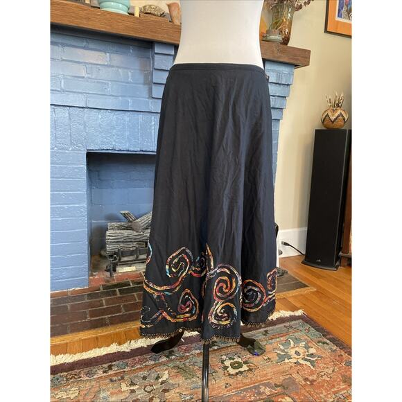 Chico’s Elastic Waist Midi Skirt Size 1 (M/8) Beaded Sequin Embroidered Boho - Picture 2 of 12